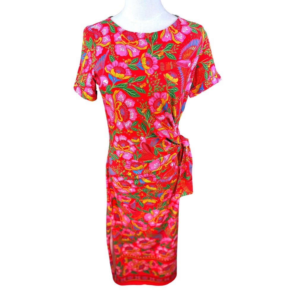 Sezane X Farm Rio SZ XS NWT The PIppa Floral Bela Bird Print Side Tie Midi Dress - Picture 4 of 16